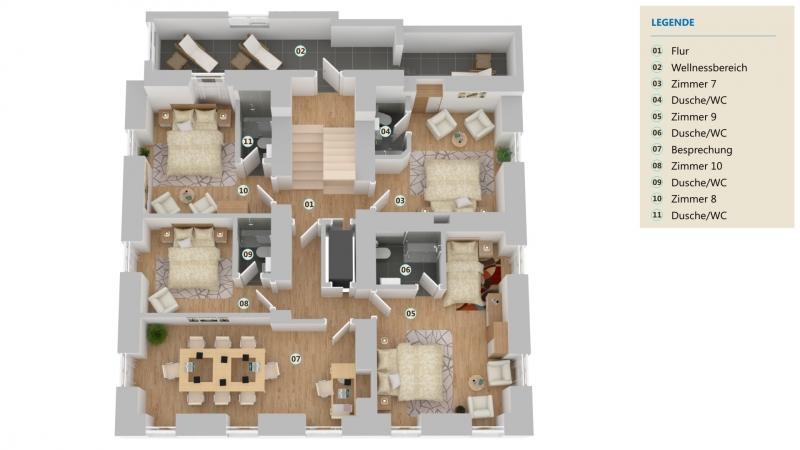 Plan 3D Hotelzimmer - 2 appartements Immeuble mixte à Varen