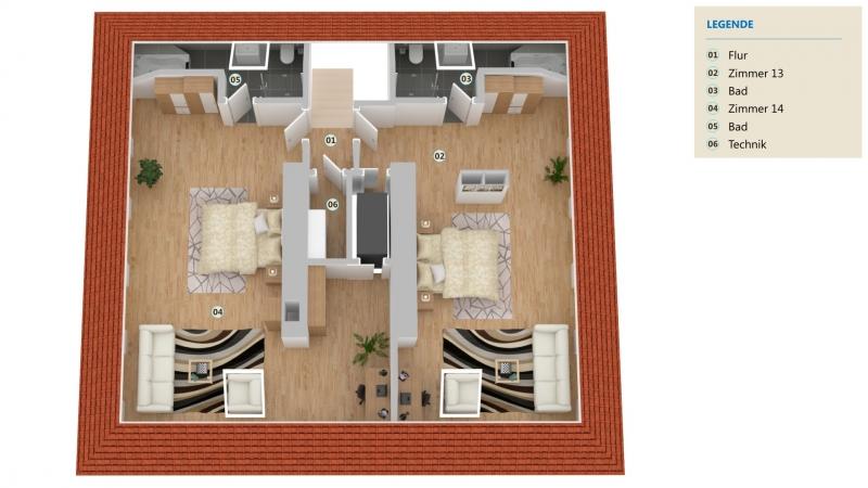 Plan 3D Dachgeschoss - 2 appartements Immeuble mixte à Varen