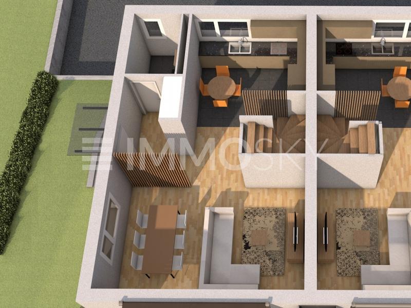 Plan 3D rez-de-chaussée villa C1 et C2 - 5.5 rooms End-terrace house in Delley