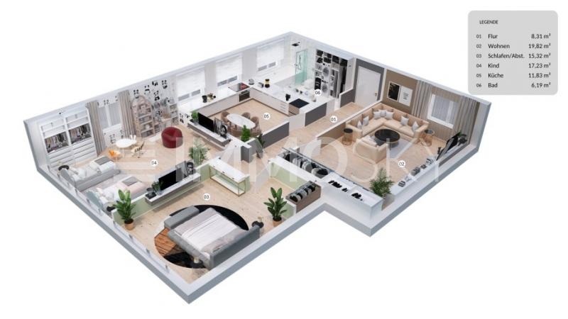 Grundriss der 3 Zimmer Wohnung - 