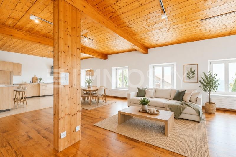 Espace séjour et cuisine (homestaging) - 3.5 pièces Maison mitoyenne d'angle a Mauborget