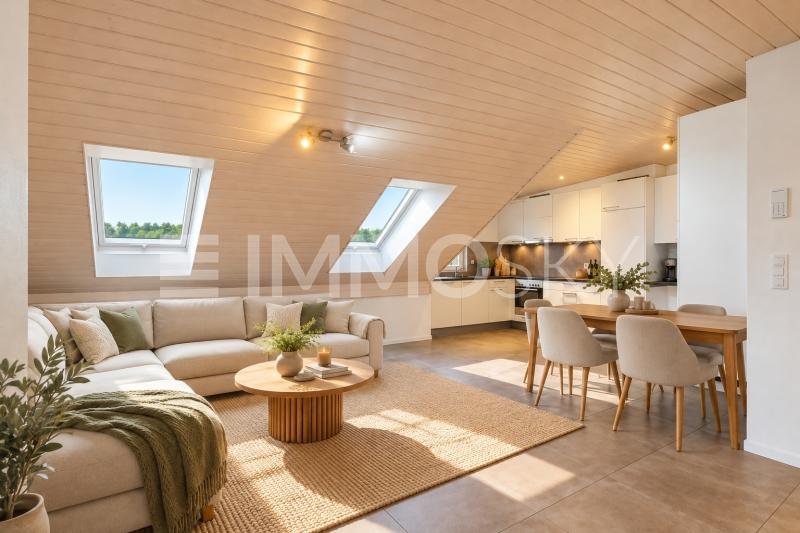 Séjour et cuisine ouverte (homestaging) - 2.5 pièces Appartement en attique a Sugnens
