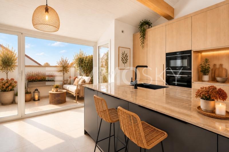 Superbe cuisine lumineuse donnant sur le balcon homestaging - 4.5 Zimmer Maisonette in Sullens