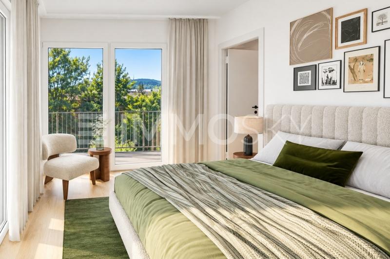 Chambre spacieuse avec salle de douche et accès au balcon - 3.5 pièces Appartement a St Cergue